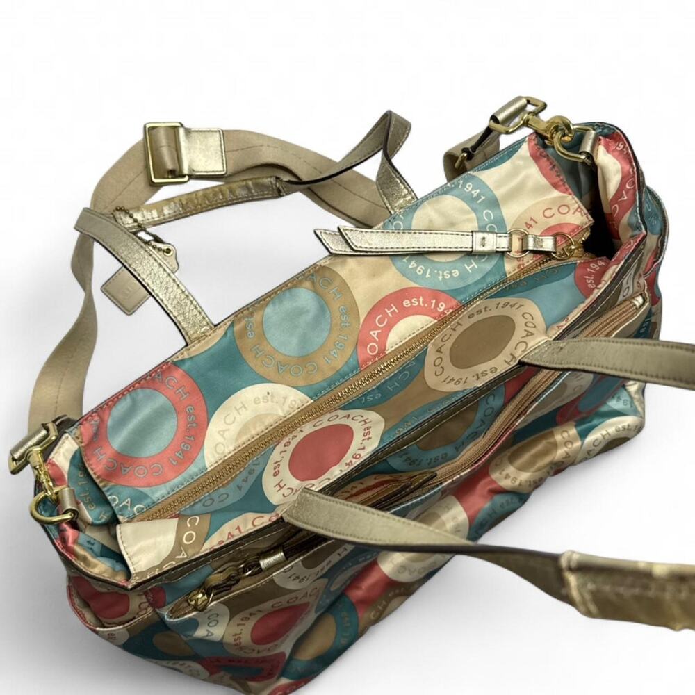 Coach Vintage Large Poppy Tote Purse - Bag Very Colorful Storage compartments - Picture 6 of 8